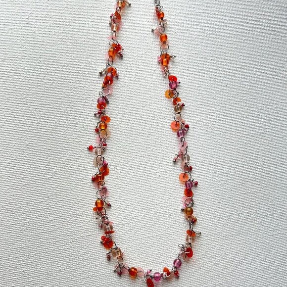 Vintage Pink & Amber Beaded Choker Necklace - Picture 4 of 4